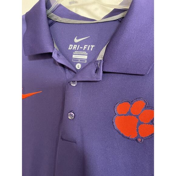 New Nike Dri Fit Performance Clemson Tigers Blade Collar Polo Shirt Men Purple L - Picture 2 of 4